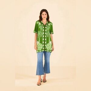 NWOT Farm Rio Green Summer Sunrise Lenzing™ Ecovero™ Viscose Knit Shirt S